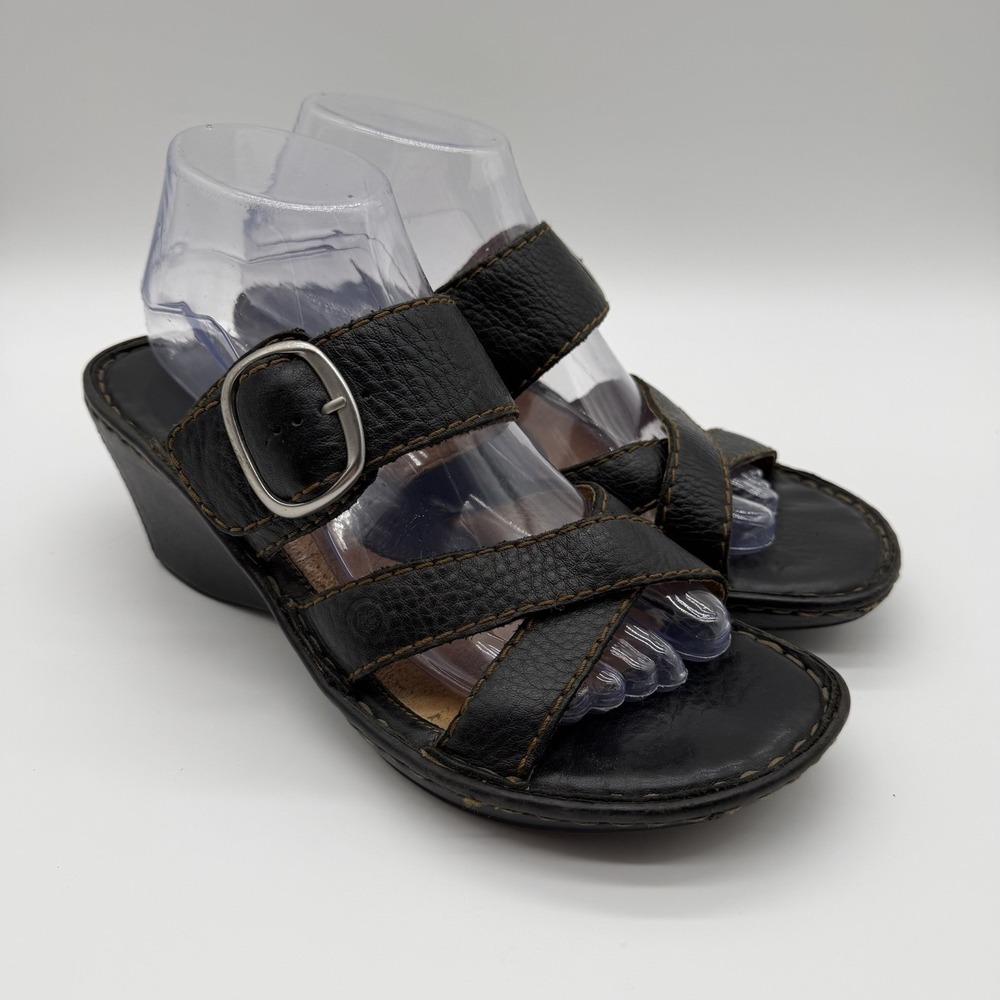 Born Women's Sling Back Wedge Leather Buckle Closure Black Size US 9 / EU 40.5